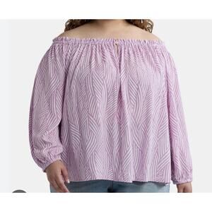Terra & Sky Blouse Size 1X (16W-18W) Flowy Crepe Texture Purple White NWT